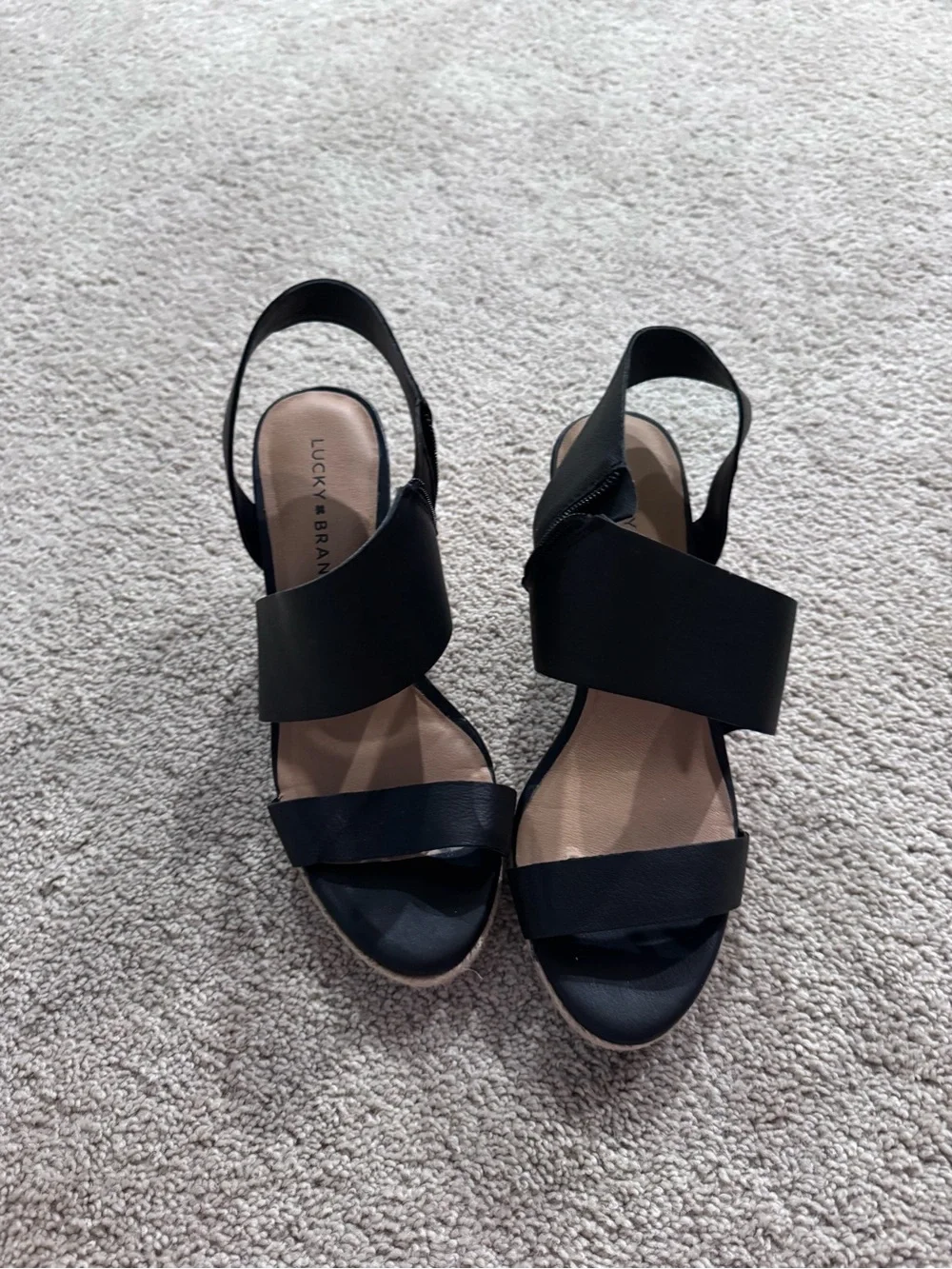 Lucky Brand Black Leather Crisscross Platform Wedge Sandals Women’s Size 8.5